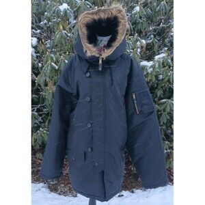 Army Navy Sateen Snow Parka 2XL Full Zip Fur Trim Hood Pockets Heavy Winter Snow